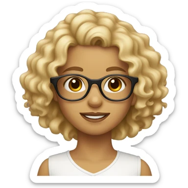 Blond girl curly hair and glasses with a jack Russel dog sticker