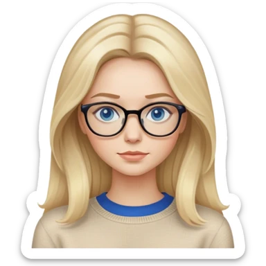 Hyper Realistic glamourous pale woman, long blonde balayage hair, no smile, beige sweater, blue eyes and glasses  sticker