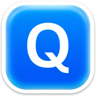 "3D premium,3D rounded-square icon in strong bleu with a beveled edge, bold serif white letter 'Q'centered, strong specular highlights, inner glow, 1024x1024, png" sticker