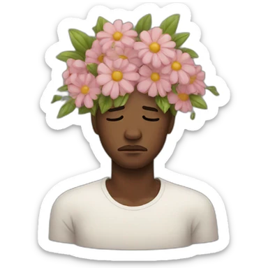crying man with flowers on head sticker