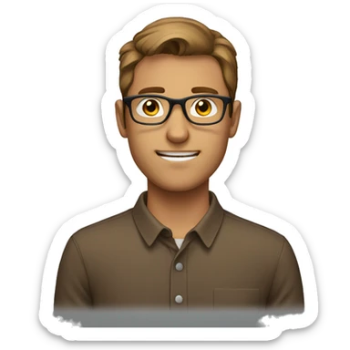 A brown shirt haired guy with glasses  sticker