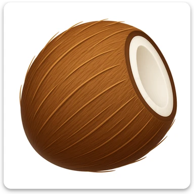Create a coconut emoji that looks exactly like the reference image in the style of iOS emojis. The emoji should have a 3D appearance with shiny, smooth gradients, soft shadows, and a realistic coconut texture, capturing the classic emoji look. sticker