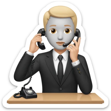 person standing at a desk, holding a telephone receiver to their ear, suggesting a phone call. sticker