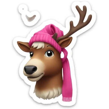 Reindeer with a pink scarf  sticker