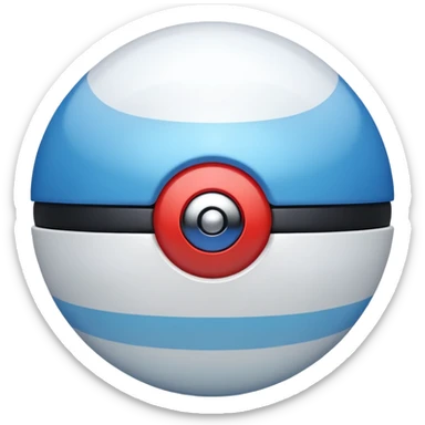 blue pokeball emoji, top half is a more saturated blue, bottom half is white, black stripe, with a white sheen, with a pearlescent finish, with a fog effect sticker
