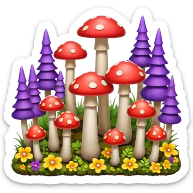 Isometric view mushroom forest sticker