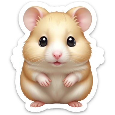 Cinematic Cute Cream Hamster Portrait Emoji, Head tilted playfully and inquisitively, featuring a silky, pristine cream fur with a gentle sheen, round, sparkling dark eyes filled with curiosity, Simplified yet irresistibly adorable features, highly detailed, glowing with a warm, friendly glow, high shine, affectionate and lively, stylized with a touch of whimsy, bright and endearing, soft glowing outline, capturing the essence of a mischievous yet loving hamster, so playful it feels like it could dash out of the screen and into your arms! sticker