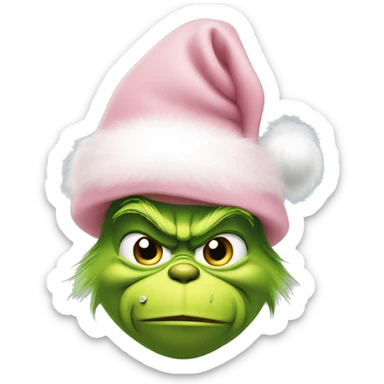 Grinch with a light pink santa hat sticker
