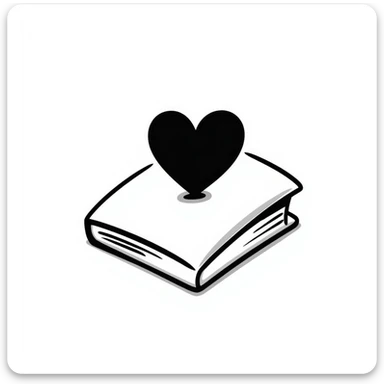 a book with a heart on the cover, hand drawn doodle style sticker
