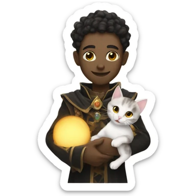 A pale sun warlock who is holding a kitten sticker