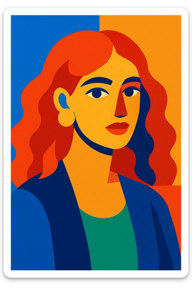 woman with red hair, vibrant modern illustration style sticker