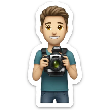 Male Photographer shaved Caucasian wavy hair brunette holding camera sticker