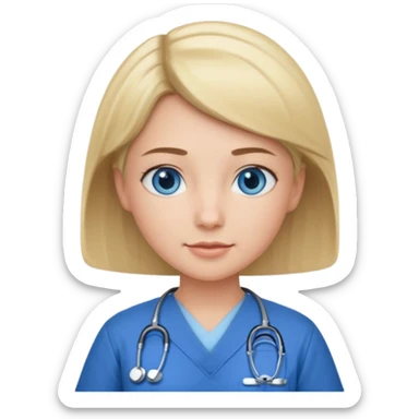 Nurse blue eyes short blond blue scrubs sticker