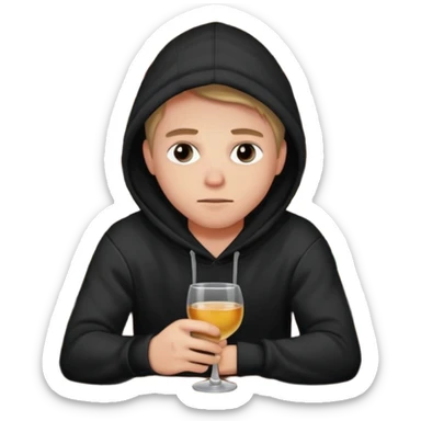 Caucasian in black hoodie sitting sad at bar sticker