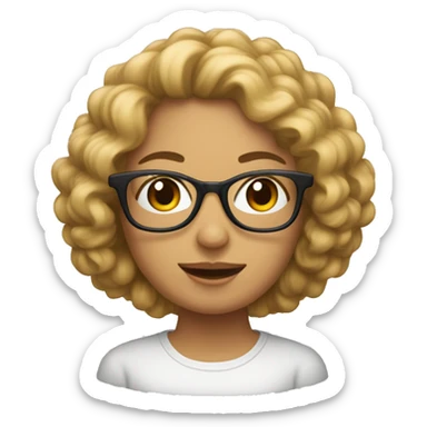 Crea a una mujer con pelo rizado o ondulado y lentes sticker