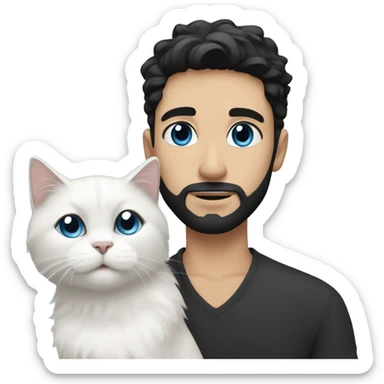 A guy with a black earing and black short hair and black beard and holding a all white Siberian cat with blue eyes  sticker