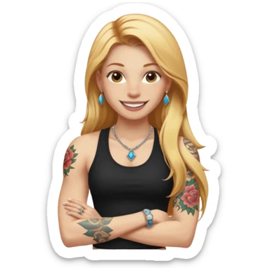 girl with long blonde hair and tattoos next to an athletic ginger girl jewelery sticker