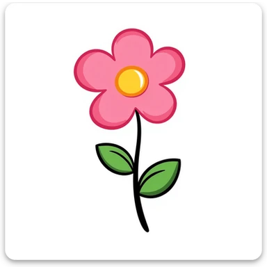 pink flower chalk with round leaves, yellow middle sticker