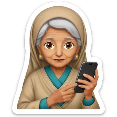 persian old woman with smartphone, half body sticker