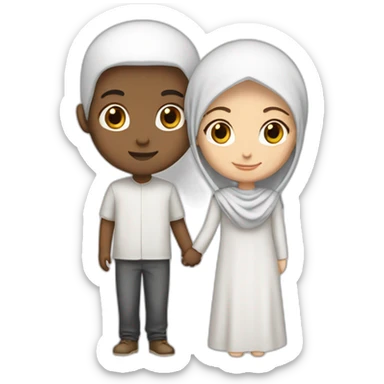 White hijab girl with brown boy love sticker
