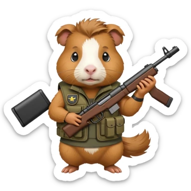 guinea pig in a tactical vest, holding a cartoon rifle sticker