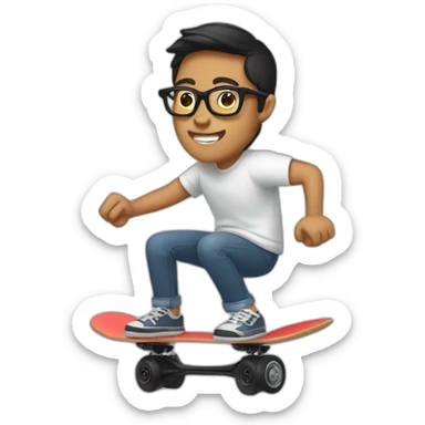 Pilipino guy with glasses riding electric skateboard sticker