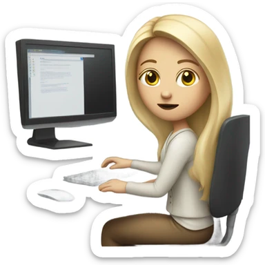 white skinned woman looking at her computer sticker