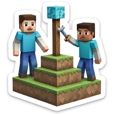 2 minecraft charectors building together a foundation sticker
