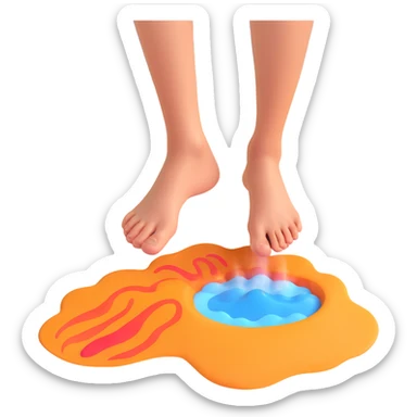 bare foot on scorching hot beach sand with pain indicators and steam heat waves sticker