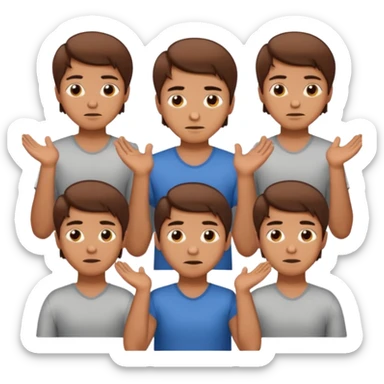 Guy shrugging his shoulder with 6 on one and 7 on the other sticker