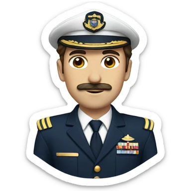 pilot with brown hair and mustache with navy and gold uniform sticker