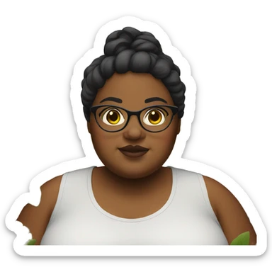 Fat girl with glasses lots of plants sticker