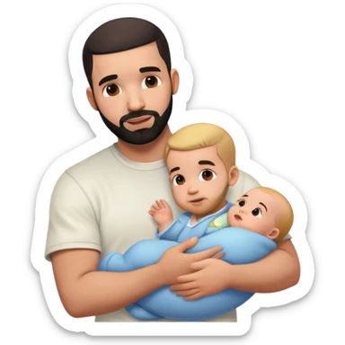 Drake holding a baby sticker