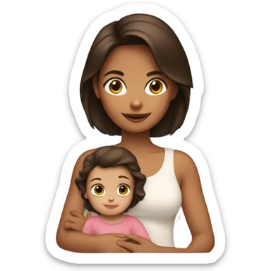 Brunette holding a girl toddler  sticker
