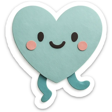 adorable pastel teal heart, happy jumping pose, no arms or legs, full body, kawaii paper craft style sticker