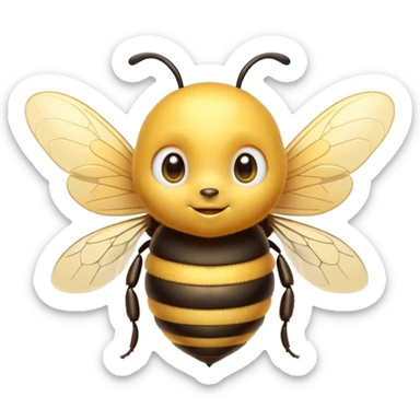 Cinematic Cute Bee Portrait Emoji, Head tilted playfully and inquisitively, featuring a delightfully small, fuzzy body with bright, shimmering eyes and adorable, delicate wings, Simplified yet irresistibly adorable features, highly detailed, glowing with a warm, inviting glow, high shine, affectionate and lively, stylized with a touch of whimsical honeyed charm, soft glowing outline, capturing the essence of a mischievous bee that seems as if it could buzz out of the screen into your arms! sticker
