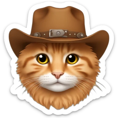 pure orange small chubby hairy bobtail cat while wearing a brown cowboy hat sticker