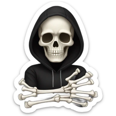 skeleton with skeleton hands in black hoodie  get facepalm sticker