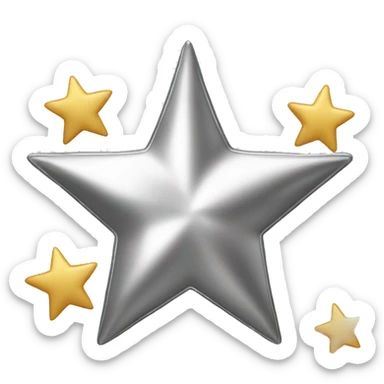 Create a silver star emoji identical to the classic gold star emoji (⭐️). It should match the same size, shape, and smooth shading, but in metallic silver. Keep the design simple and glossy, just like the original Apple star emoji. sticker
