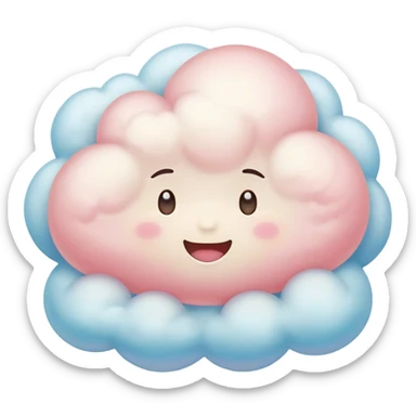 Cinematic round pastel cloud, soft puffy texture, gentle glowing edges, tiny happy face with blushing cheeks, floating in a dreamy sky, warm and magical. sticker