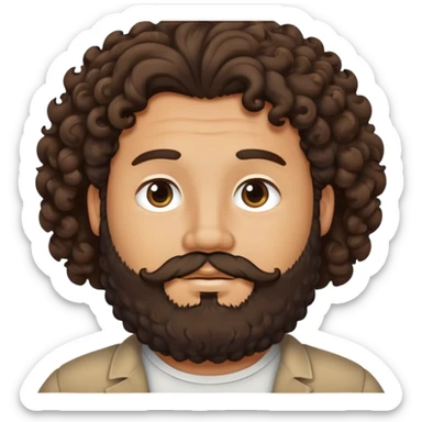 tan guy with mid-length brown and black curly hair like LaMelo Ball, beard, chubby build sticker