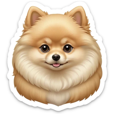 Cinematic Noble Cream Pomeranian Portrait Emoji, Poised and regal, with a compact, fluffy build and a pristine, well-groomed cream Fur, deep-set soulful dark eyes, Simplified yet sharp and sophisticated features, highly detailed, glowing with a soft, dignified glow, high shine, intelligent and spirited, stylized with an air of elegance, focused and attentive, soft glowing outline, capturing the essence of a watchful and confident companion, so majestic it feels as though it could prance out of the screen with effortless authority! sticker