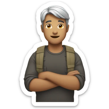 man crossing shoulders sticker