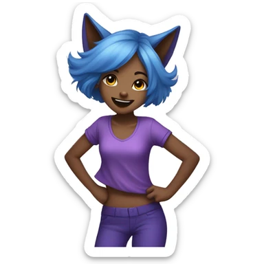 A blue-haired fox girl dances in a purple outfit  sticker