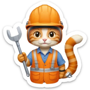orange cat, handyman Outfit, wearing a Helmet sticker