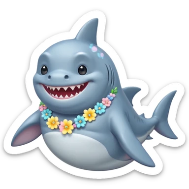 A cute chubby shark with pastel flower necklace, posing proudly. sticker