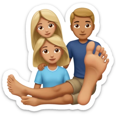 a man (leg) foot placed on a girl's head sticker