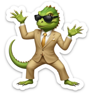 capitalist iguana banker godfather with black sunglasses breakdance scaring sticker