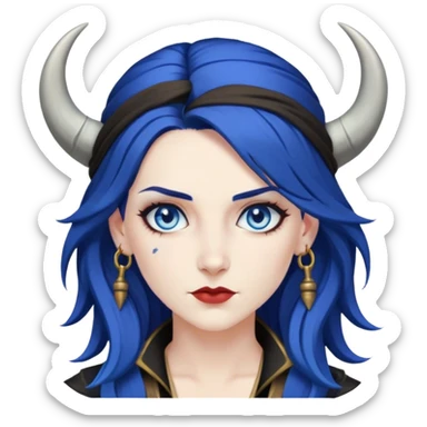 female pirate dark blue hair horns pale white skin blue eyes sticker