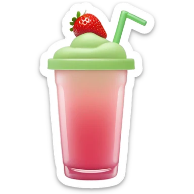 clear cup of strawberry matcha** with a **green top half layer** and **pink bottom half layer**. A **transparent straw** sticks out, slightly tinted by the drink's colors. sticker